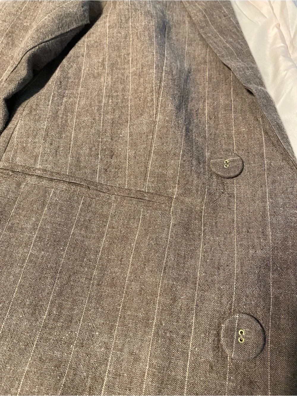 Tahari Linen Brown Pinstripe Women's open Blazer